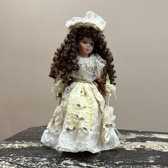 Other - Porcelain Victorian-Style Doll in Cream and Brown